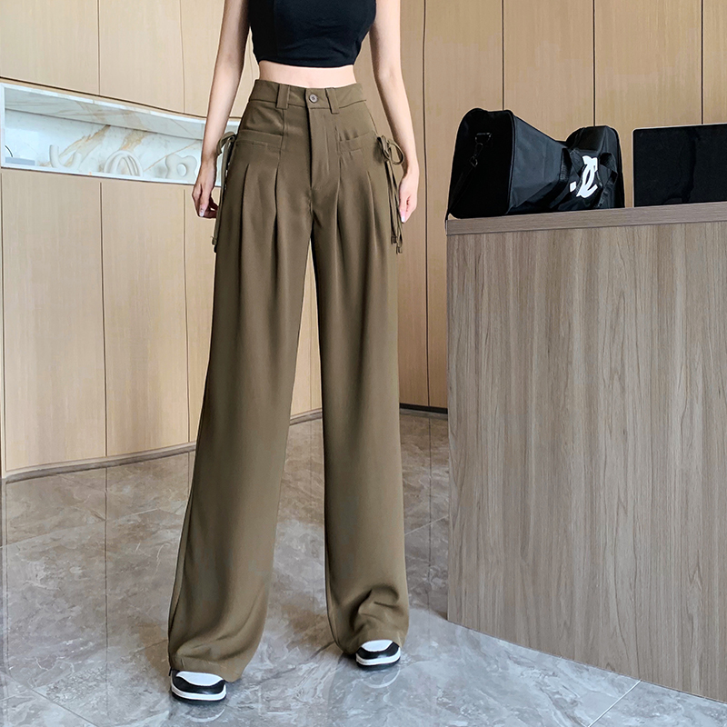2022 early autumn new casual pants European style high waist slim pants fashion Korean loose straight leg pants women's fashion