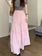 Actual shot of the new Korean version of the sweet, age-reducing, high-waisted, slimming, layered, large-swing long skirt