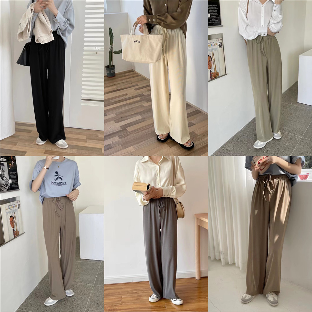 Real photo 2021 spring new loose high waist drop straight leg trousers
