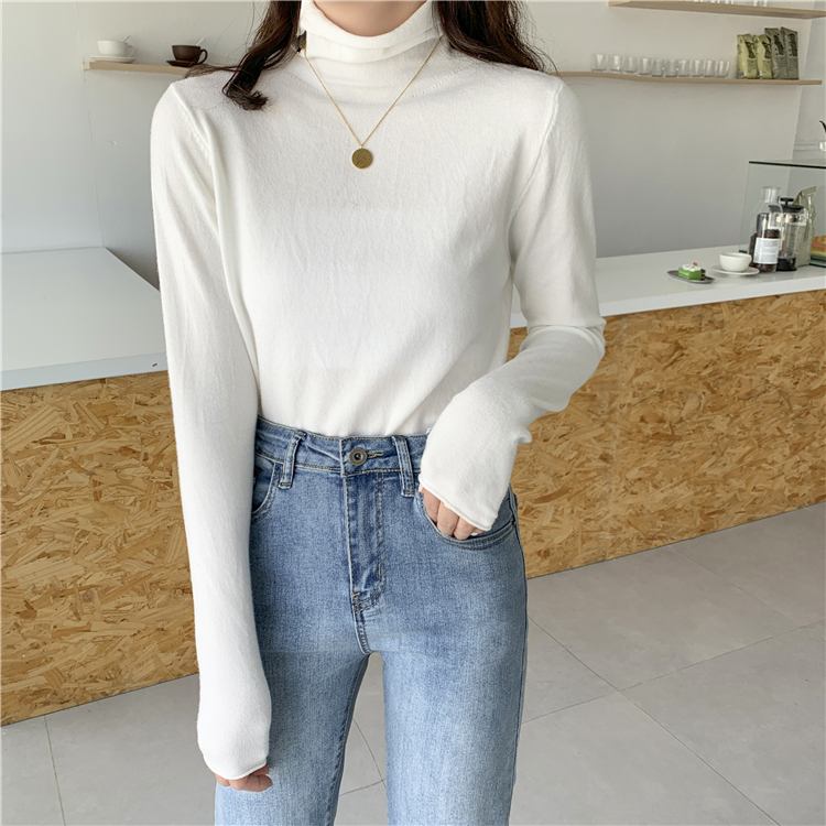 Real shot ~ autumn and winter Korean version 2020 new half high collar curling slim and slim with long sleeve top