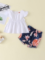 Ins Europe and the United States infant children pit bar pink jacket floral pants two sets of foreign trade wholesale