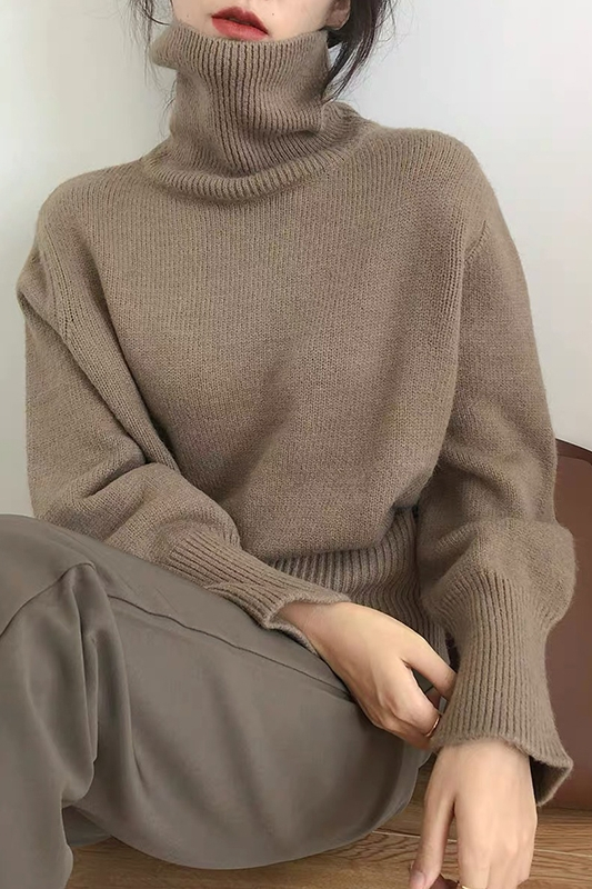 Soft Waxy Warm Turtleneck Sweater 2022 New Loose Lazy Retro Inside Thick Knitted Bottom Sweater Women