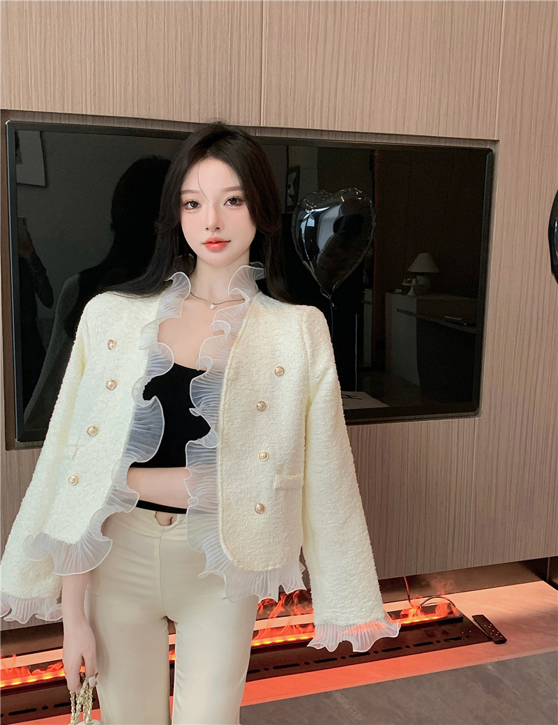 Real price real shot 2022 small fragrance style design sense niche stitching fungus edge tweed temperament short coat