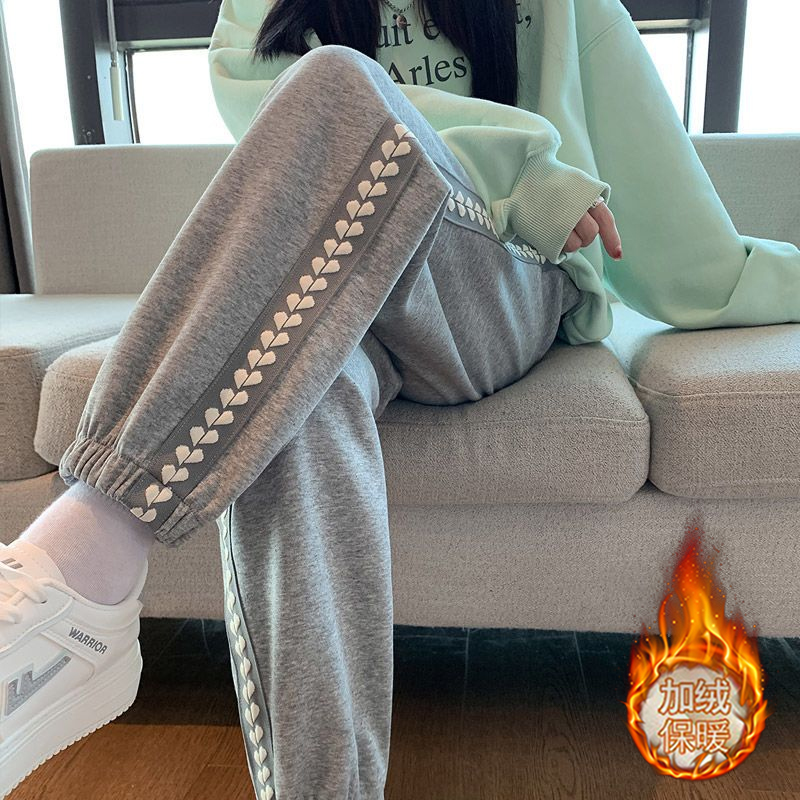 Banana sweatpants 2022 winter Korean version fat MM large size casual plus velvet thick sports pants wide leg beam feet