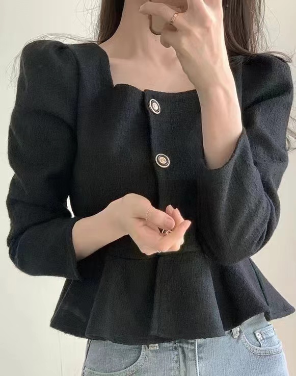 Ruffled small fragrant short coat women's new ladylike temperament French retro top
