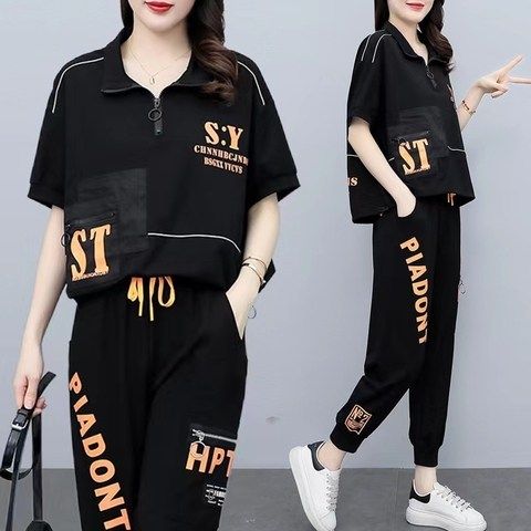 2023 Large Size Summer Clothes New Fashionable Age-Reducing Fashion Suits for Fat Girls Loose and Slim Casual Sports Two-piece Set