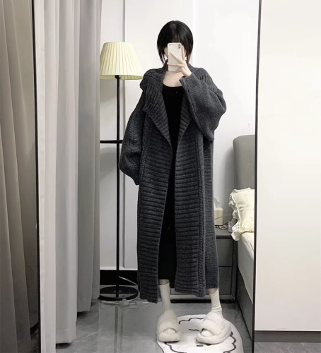 Atmosphere heavy industry lazy thick twist large lapel lazy temperament casual mid-length sweater cardigan jacket