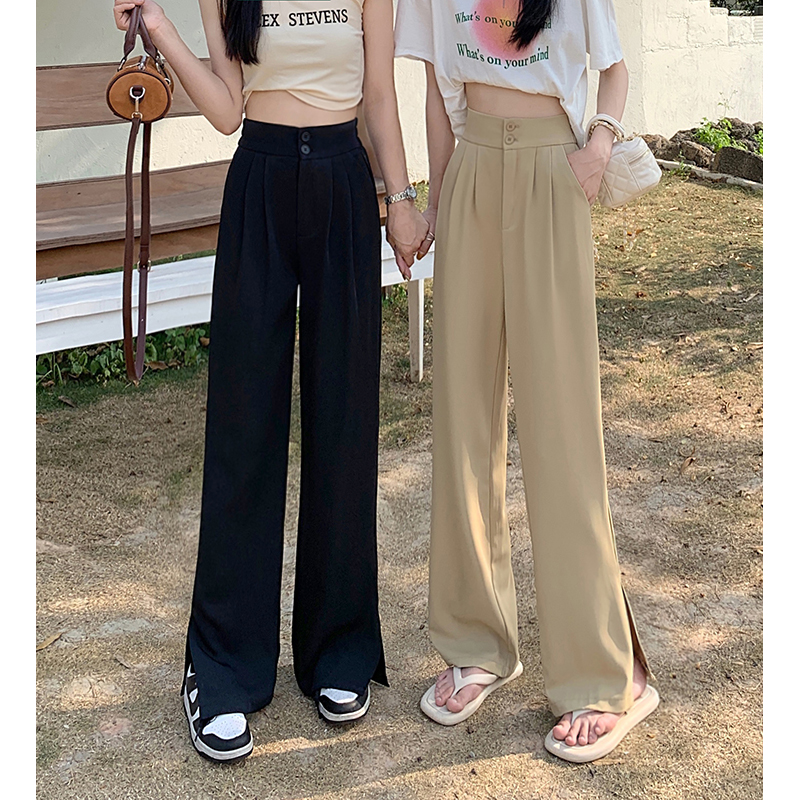 Real auction real price 2022 new elastic waist suit wide leg pants women high waist loose casual split suit pants women