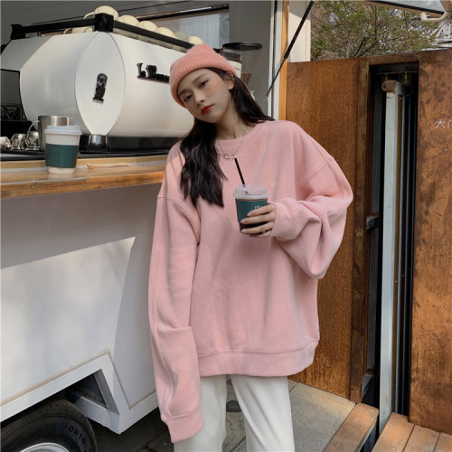 American-style fleece thickened long-sleeved sweater women's autumn Korean version loose fashion pullover design sense niche top coat