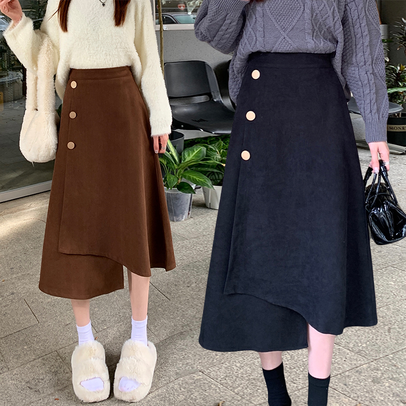 Large Size Autumn and Winter Irregular Design Sense Mid-Length High Waist Slim Skirt Covering Hip Covering Belly