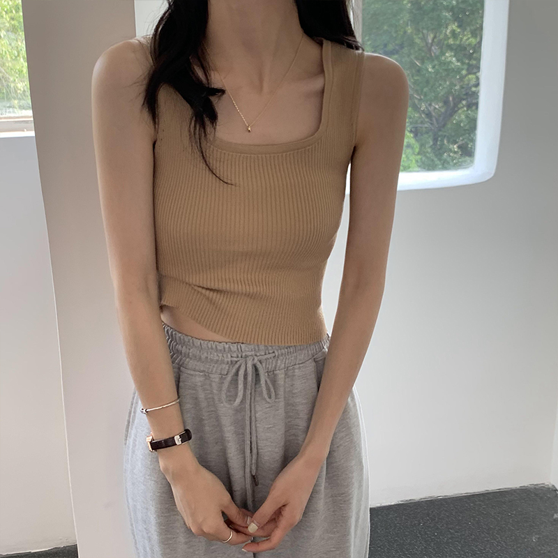 Real shooting knitted suspender vest women's summer wear outside and wear inside with a sense of design, minority short sleeveless top, backing, strapless tide