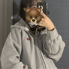 Autumn and winter wear Plush cardigan sweater women's Korean version ins hooded zipper coat