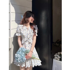 Lanling Flower Language/Pleated Lotus Leaf Floral Dress Temperament Niche Design 2023 Summer New Style High-end