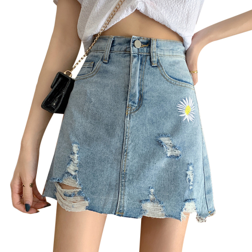 Real photo fake two pieces of wide leg jeans skirt women's short high waist small students Korean version 2020 spring new trend
