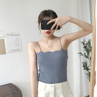 Solid color knitted Camisole women's spring new Korean version short fit show thin inside with bottom coat