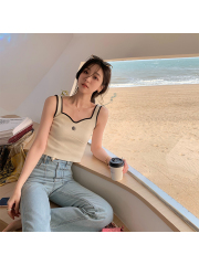 Tengyu Jiashan Camellia embroidery small fragrance knitting suspender top women's spring small backing ~ be careful with the inside of the machine