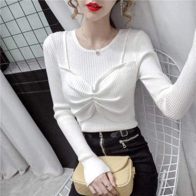 Fake two-piece sweater design sense Female Minority sweater autumn and winter new wear long sleeved chic Hong Kong style top