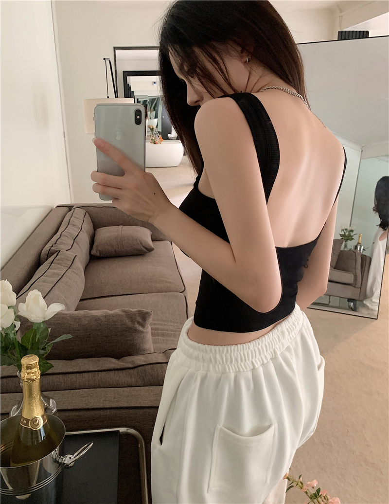 Real shots and real prices~ Beautiful back camisole black sexy big backless top and bra all in one