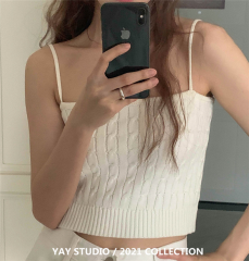 BM wind hemp pattern summer suspender short knitted vest