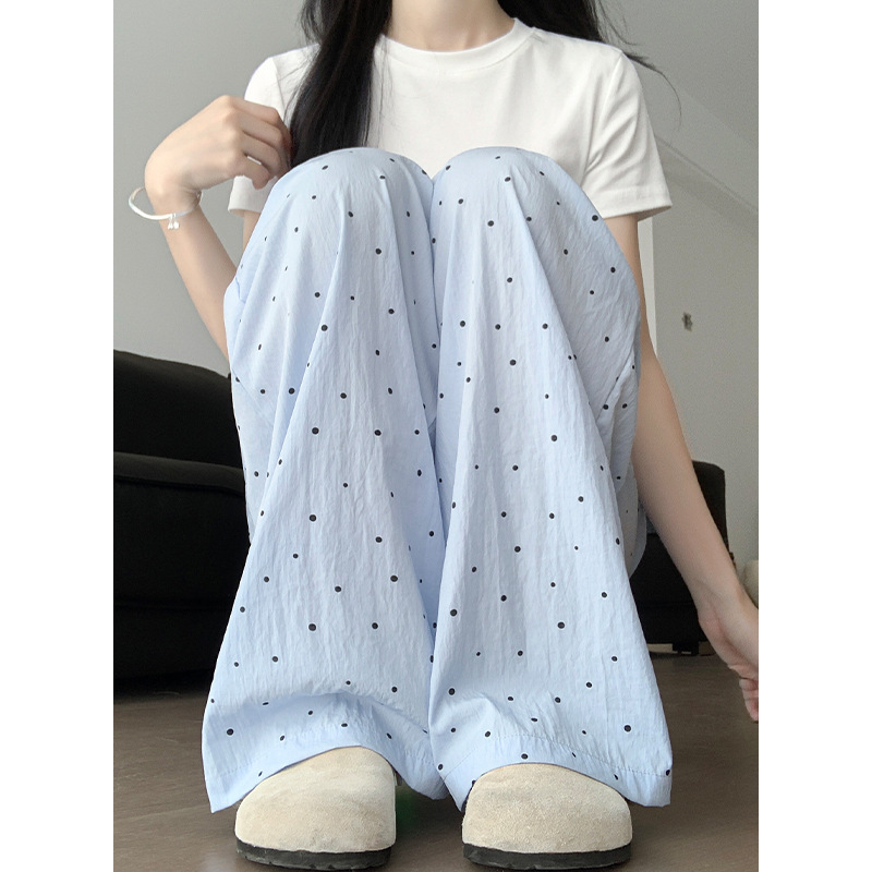 Lazy and relaxed pants for women 2024 summer high-waisted slim and cool straight wide-leg polka-dot Yamamoto pants