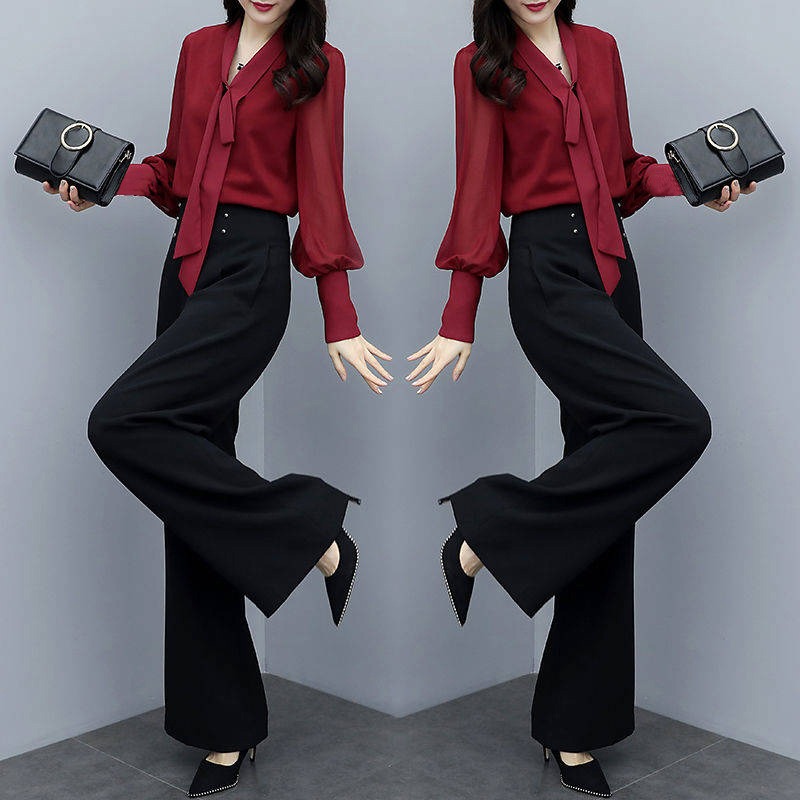 New suit women's wide leg pants leisure suit women's 2022 new fashion Korean loose long sleeve two-piece set