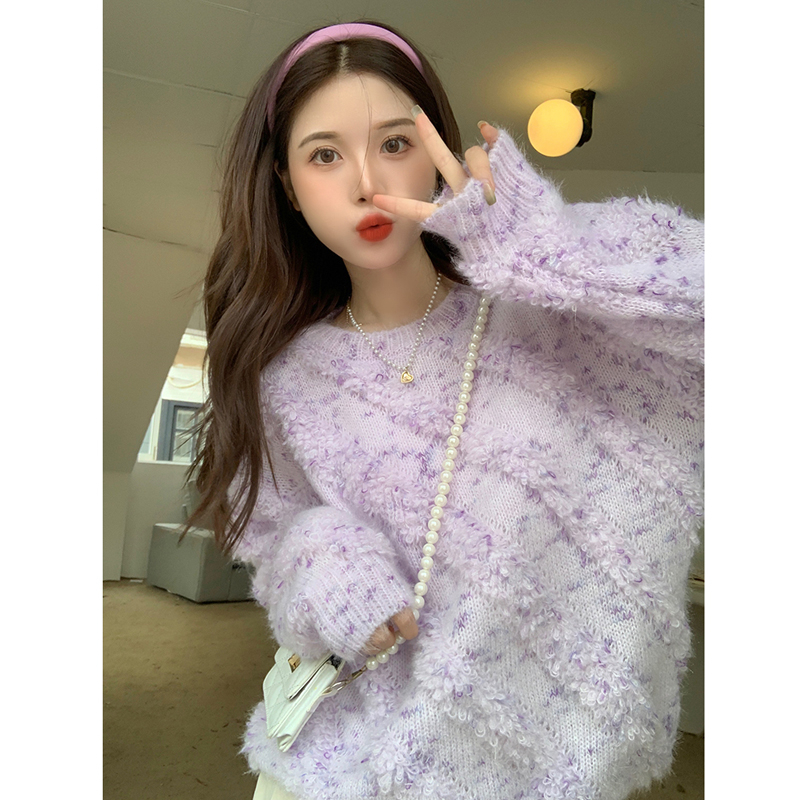 Gentle style design soft waxy long-sleeved sweater women's autumn 2022 new loose mid-length plush fleece top
