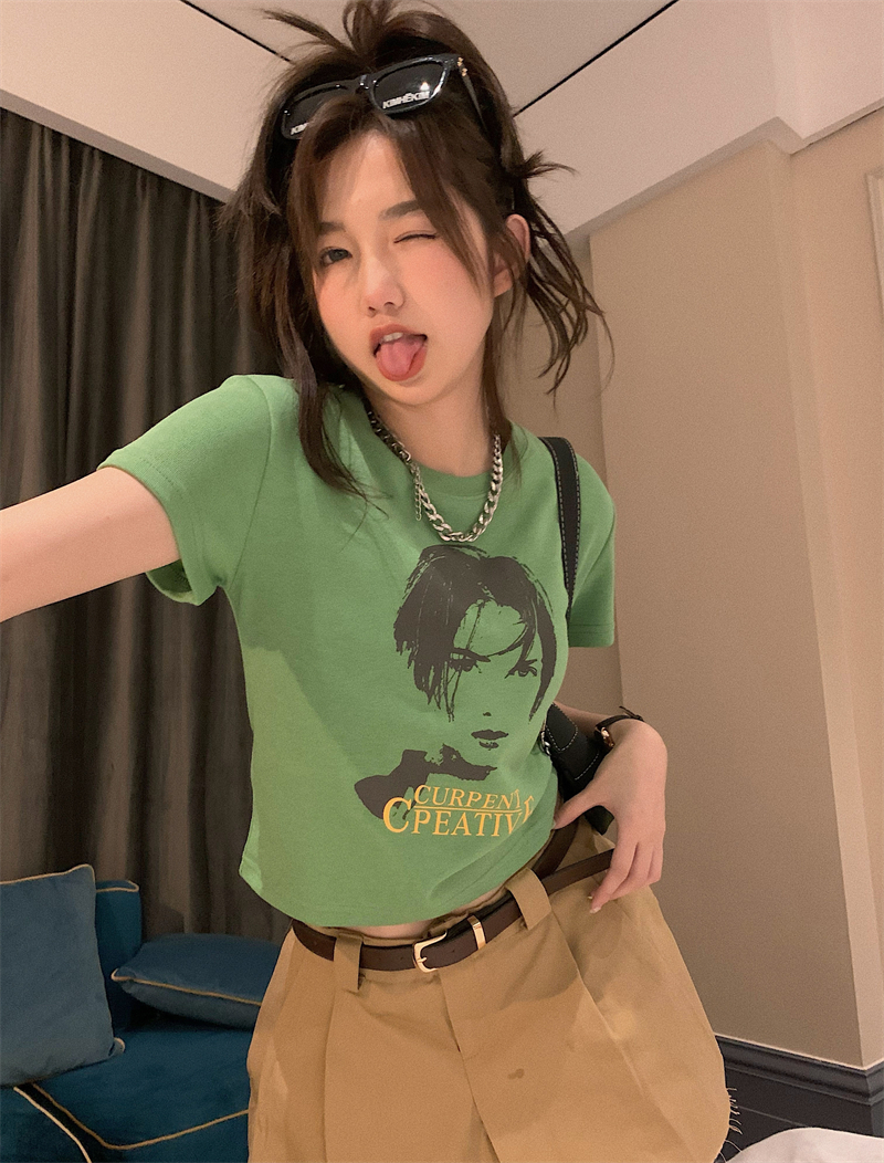 100% cotton 180g net red green full shoulder short sleeve T-shirt sexy slim short top