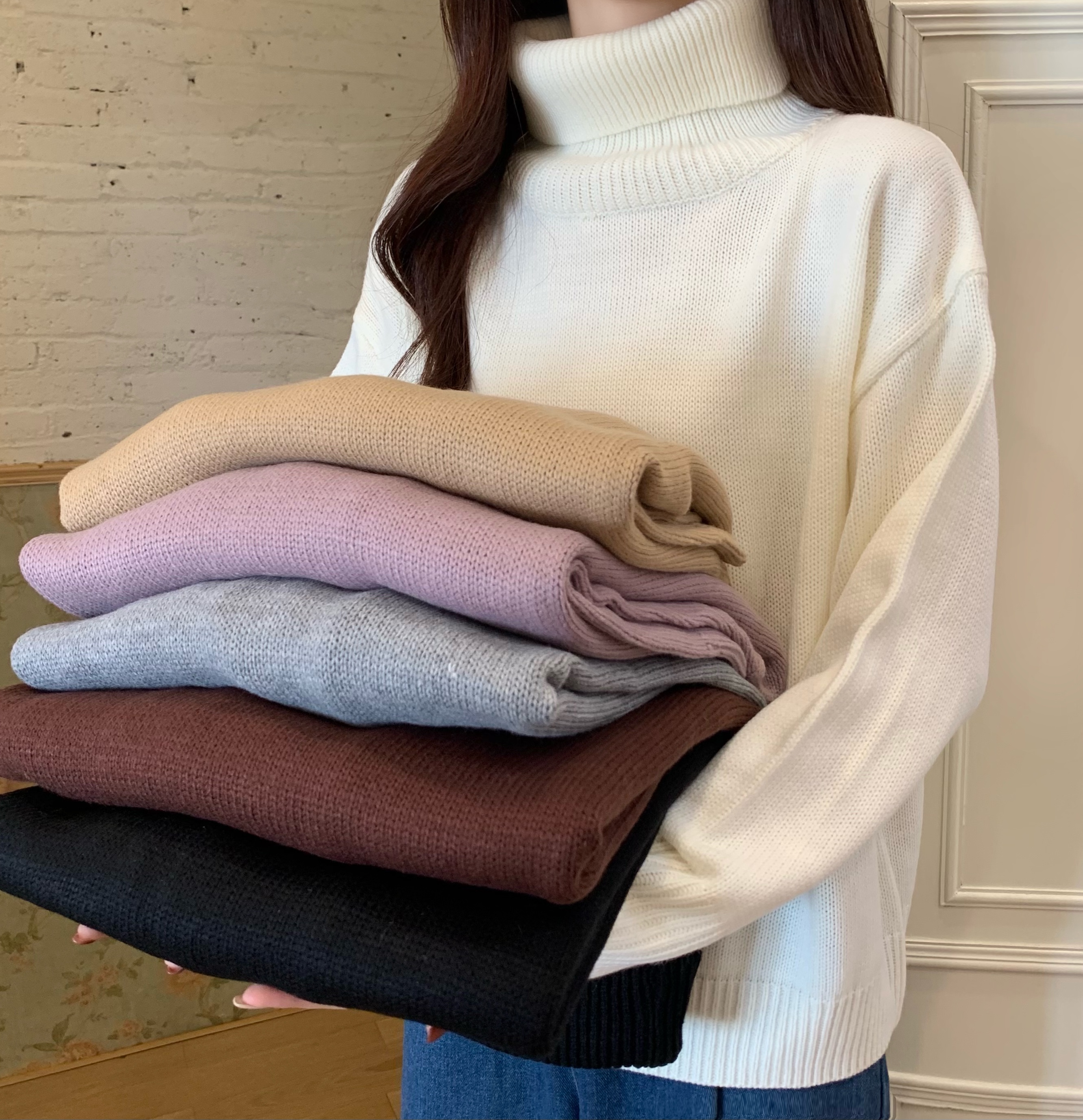 Real shot spot~ Winter high-neck Korean sweater women's all-match warm long-sleeved solid color pullover sweater 6 colors