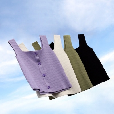 Purple suspender knitted square neck vest for women in summer with 2022 new black short coat and bottomed shirt