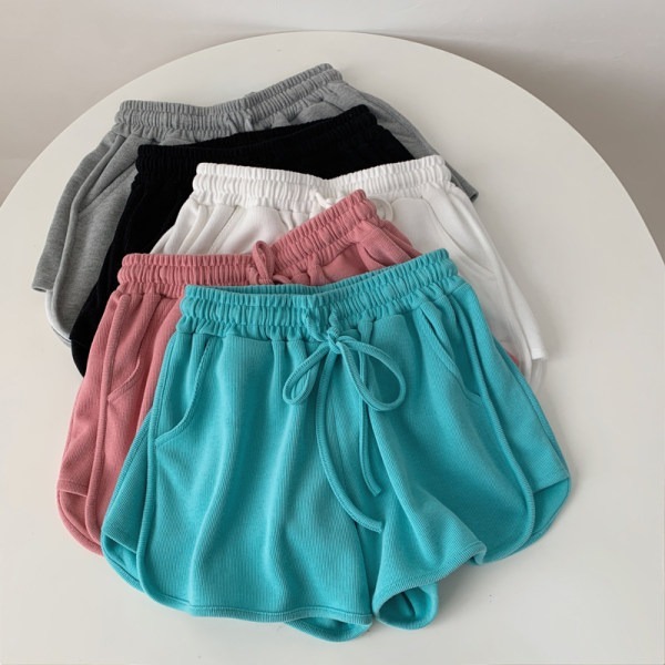 Sports shorts women's summer wear solid color wide leg loose large casual hot pants high waist running home pajamas