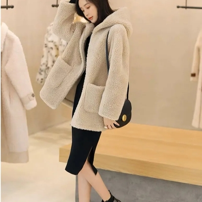 New fur coat in autumn and winter women's wear medium and long Lamb Fur integrated grain sheep shearing coat