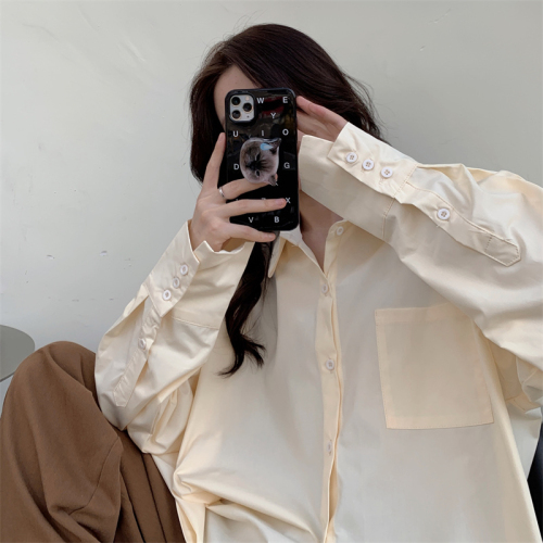 Real shot real price design sense niche white shirt jacket women's spring inner loose blue shirt to go to Taobao