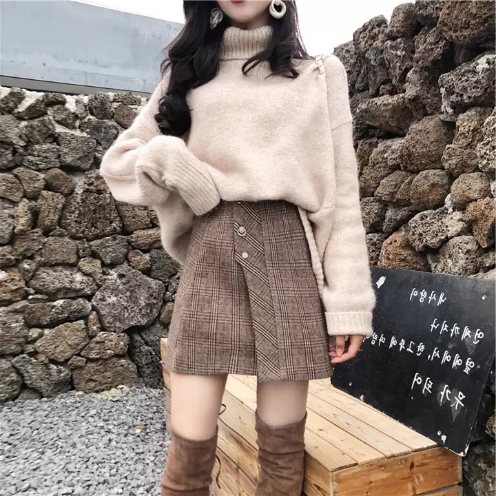 2021 autumn and winter retro Hong Kong Weisen women's soft sister fashion suit women's short sweater with skirt two-piece set