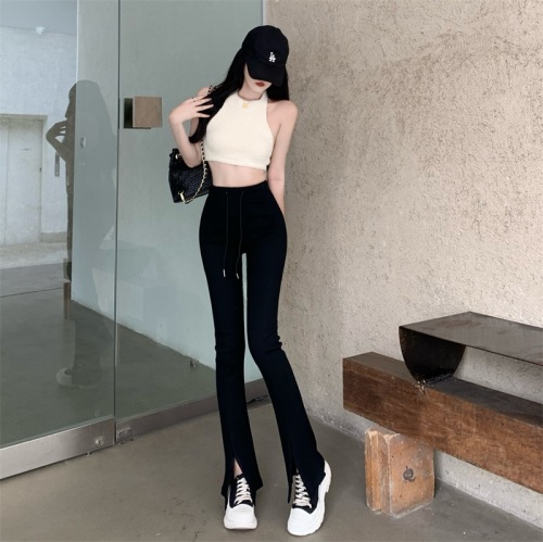 Real shooting, real price, loose feet, forked high waist horn, wide leg pants, slim casual pants