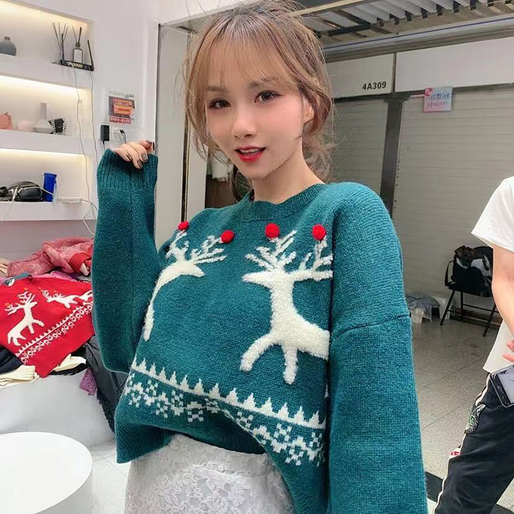2021 net red Kaka autumn winter T-shirt christmas new hairball fawn snowflake Pullover Top Fashion