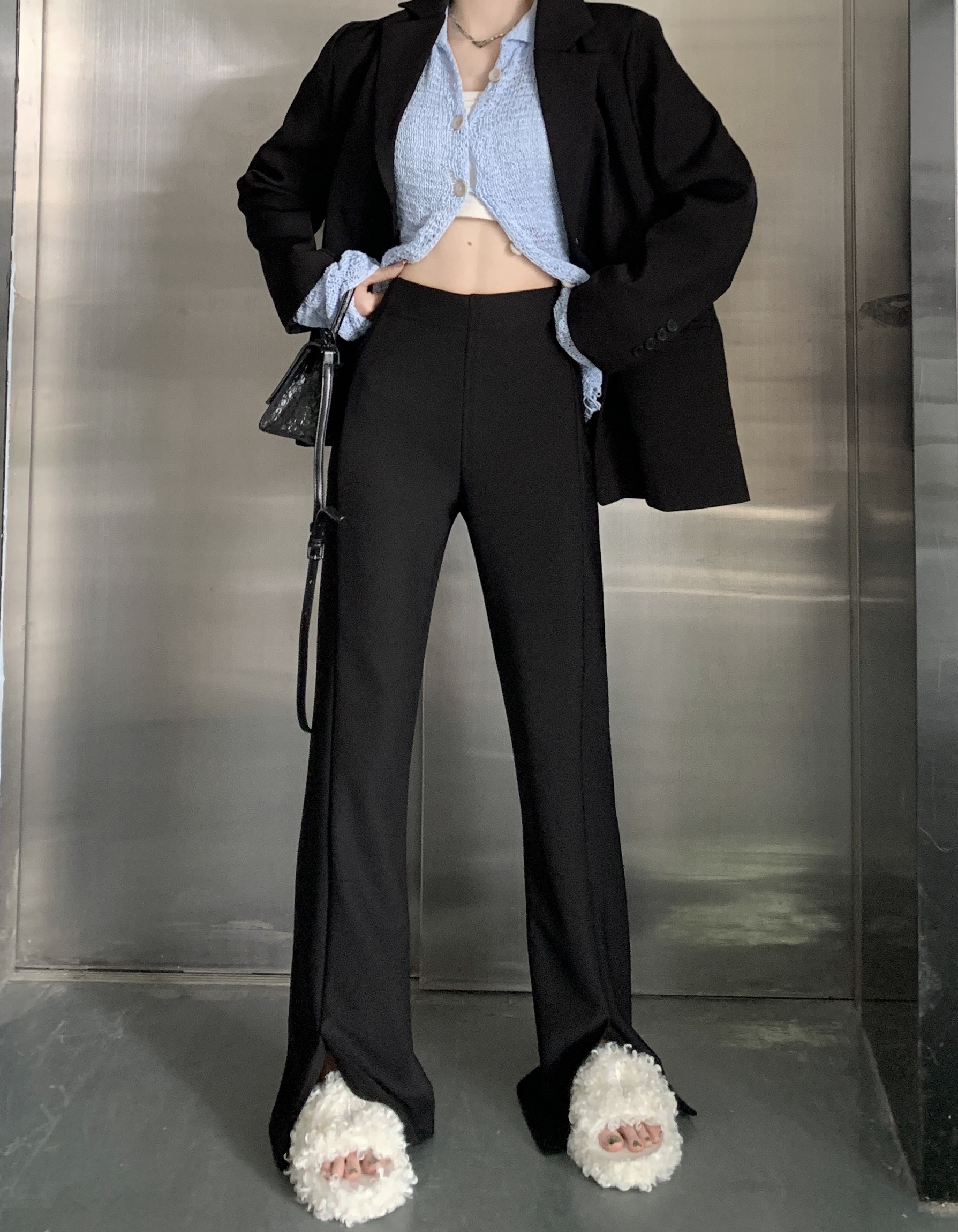 Real shooting real price high waist slim slit drape suit casual pants