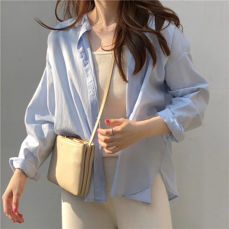 Korean retro simple gas white shirt women's loose shirt pure cotton good quantity