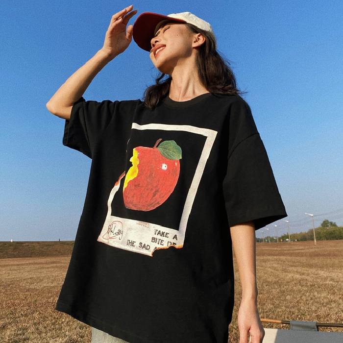 Summer t-shirt short-sleeved student lazy printed mid-length t-shirt for women