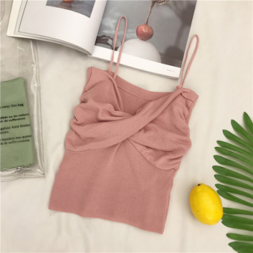 Sexy underpainting blouse, women's inside with suspender vest, women's outside in spring and summer, a word neck, exposed navel, bra, sleeveless Knitted Top
