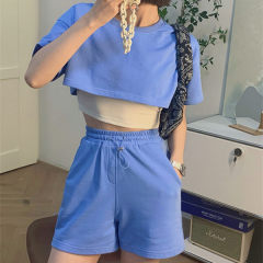 6535 fish scale official sports suit women's spice short sweater three piece summer thin