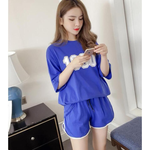 New summer leisure sports suit women's Korean version of foreign style fashion short sleeve wide leg pants for middle school students