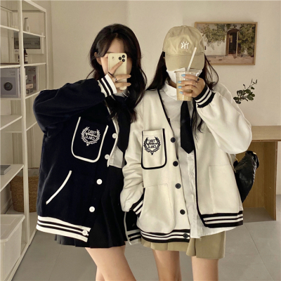 New baseball uniform jacket female girlfriends dress college style loose cardigan design long-sleeved vibe wind sweater women's autumn