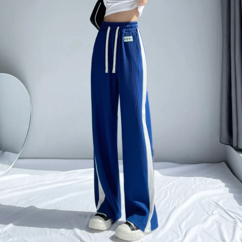 High volume Klein Blue ice silk wide leg pants for women in summer thin high waist hanging loose small straight pants