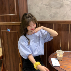 French short sleeve shirt female Xia Xiaozhong design sense unique bubble sleeve top super fairy sweet Japanese