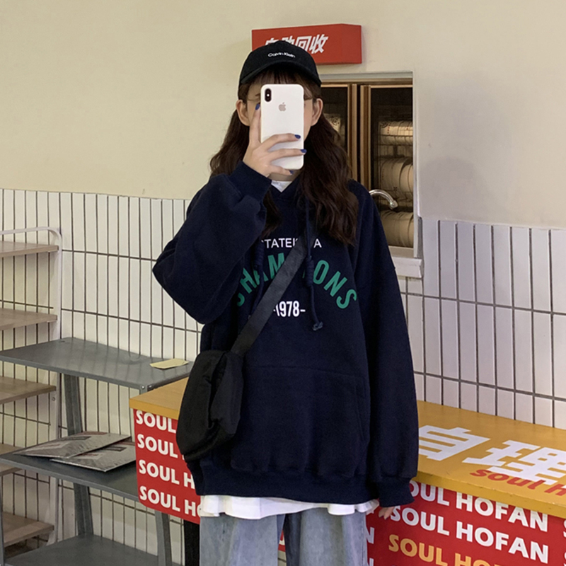 Plush thickened winter sweater super fire top Korean Harajuku thick Plush Hooded