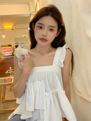 Real price real shot French-style Feifei sleeve irregular age-reducing sweet top camisole female