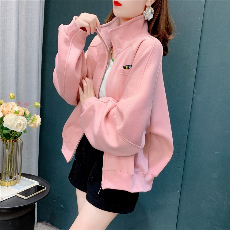 Official Figure 2023 Spring Dress 6535 Cotton Short Design Solid Color Stand Collar Long Sleeve Thin Sweater Women
