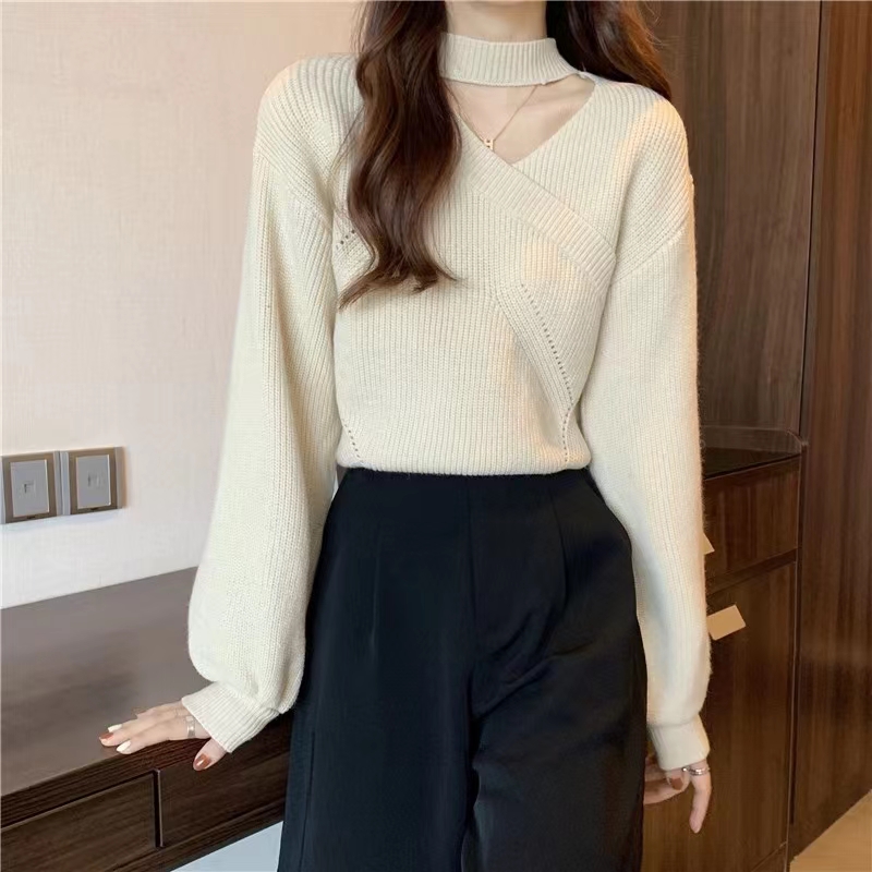 Cotton and cashmere high-end red v-neck Christmas sweater women's 2022 new design sense of niche gas top gentle