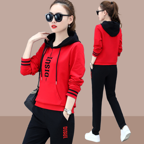 Official figure leisure suit women's new fashion large size loose hooded sweater set for autumn / winter 2020