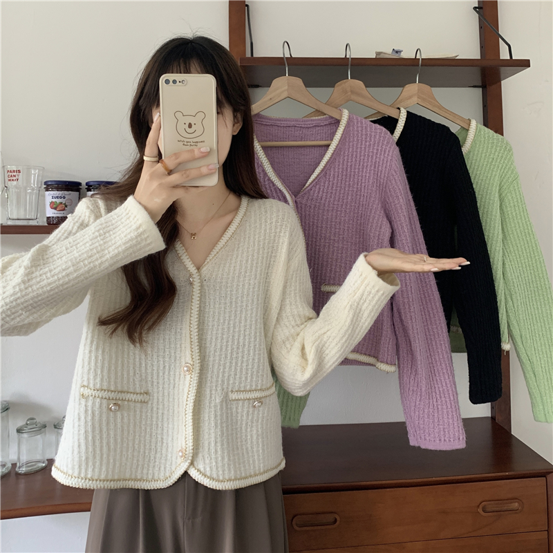 Real Price New Sweet Candy Color Small Fragrance Cardigan Sweater Jacket